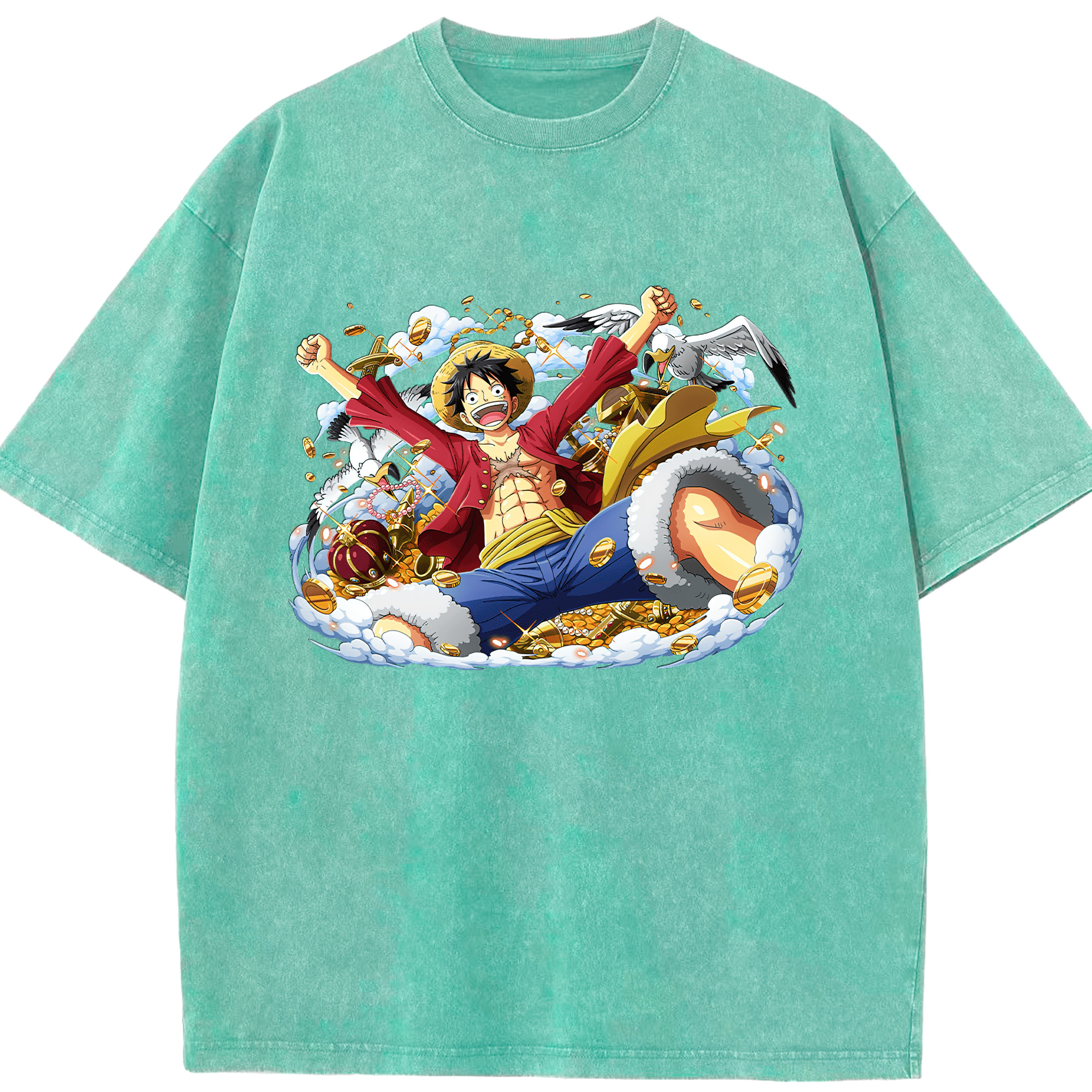 ワンピース モンキー・D・ルフィ ONE PIECE Monkey D. Luffy 綿100% ヴィンテージ風 半袖Tシャツ（フロントプリント）